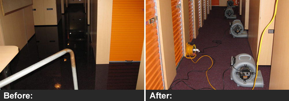 Commercial water damage and flooding before and after